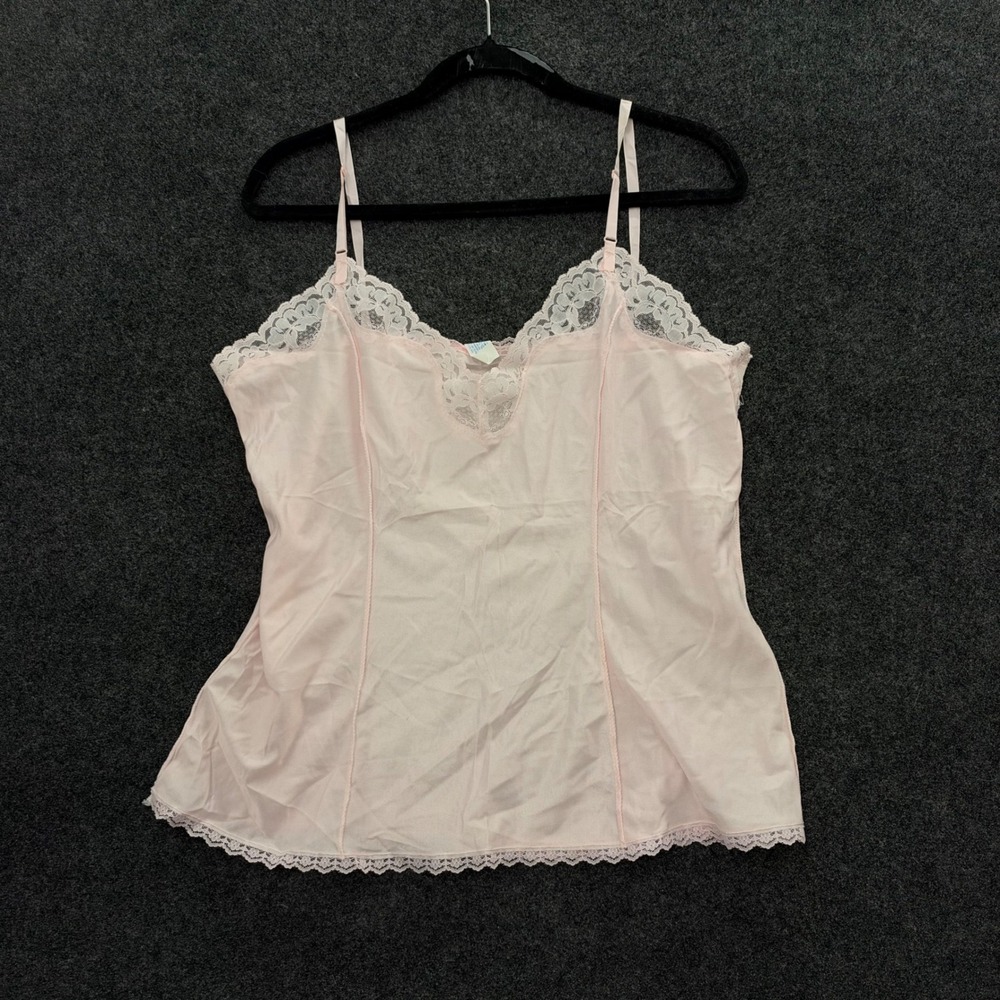 Vintage By Mel-Lin Pink Lace Trim Camisole Top Nylon Adjustable Straps Size XXL